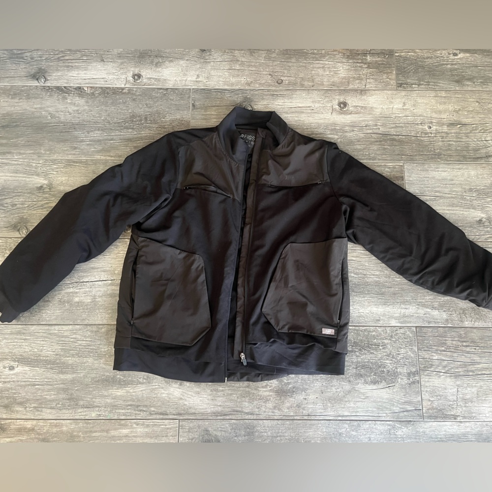 Figs Jacket Mens XL Black Zapote Full Zip Medical Healthcare Scrub Coat Bomber